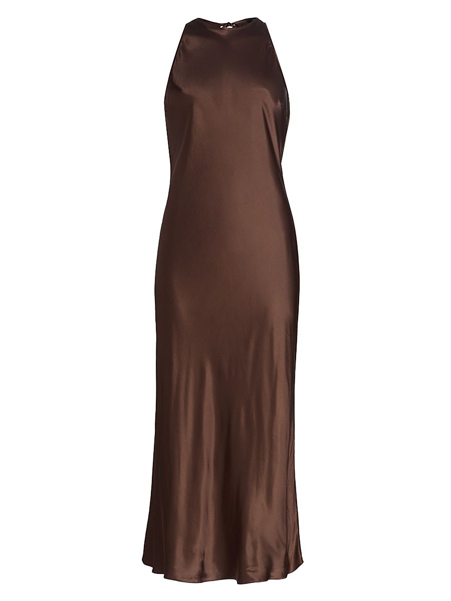 Women's Solene Satin Sleeveless Midi-Dress - Espresso - Size Medium