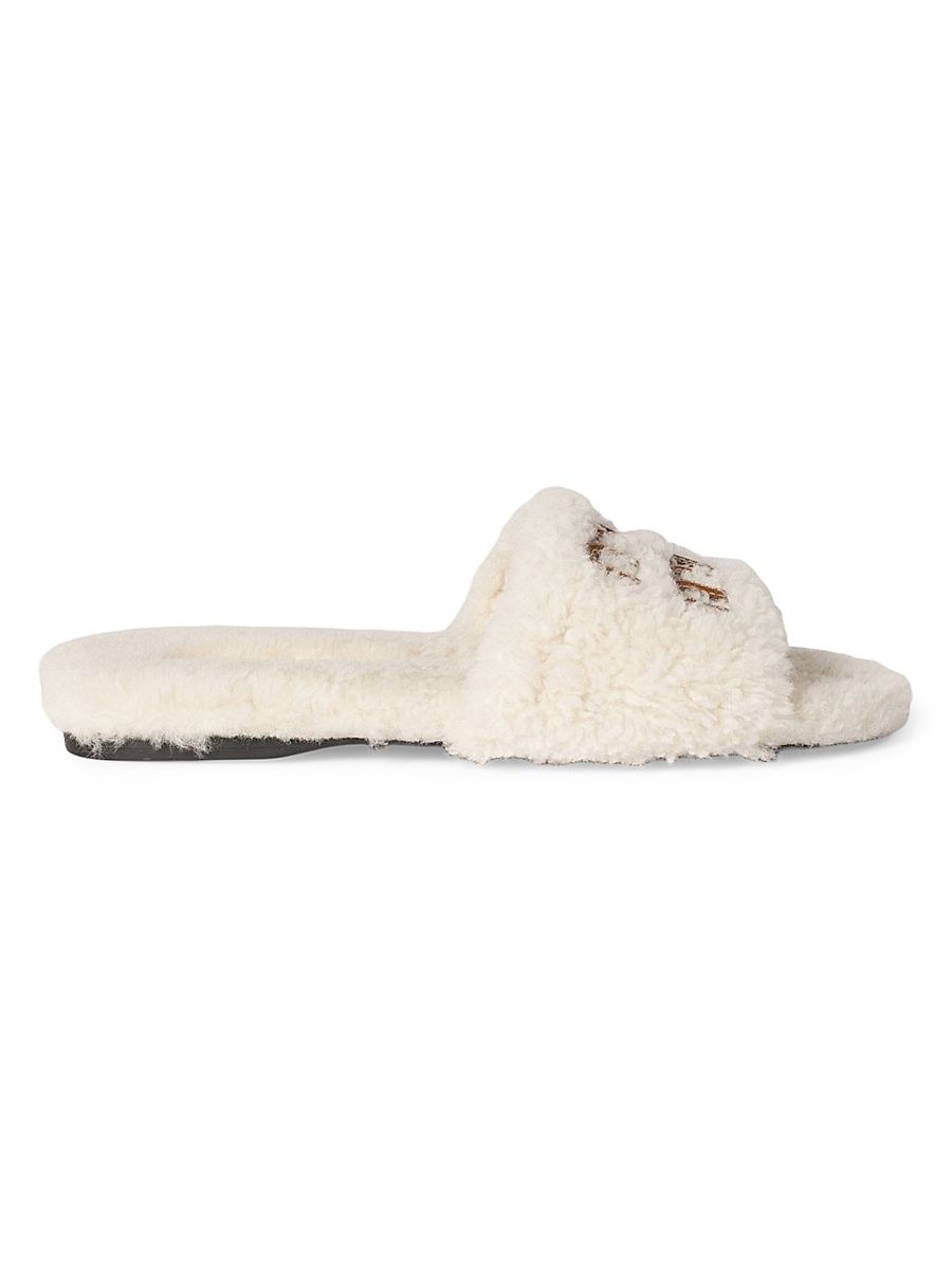 Women's Shearling Slides - Beige Khaki - Size 9