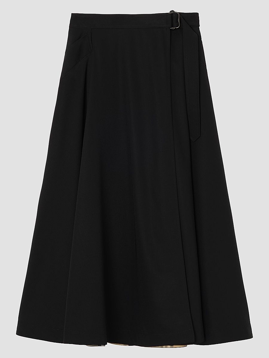 Women's Belina Belted Wool Twill Midi Skirt - Black - Size 16