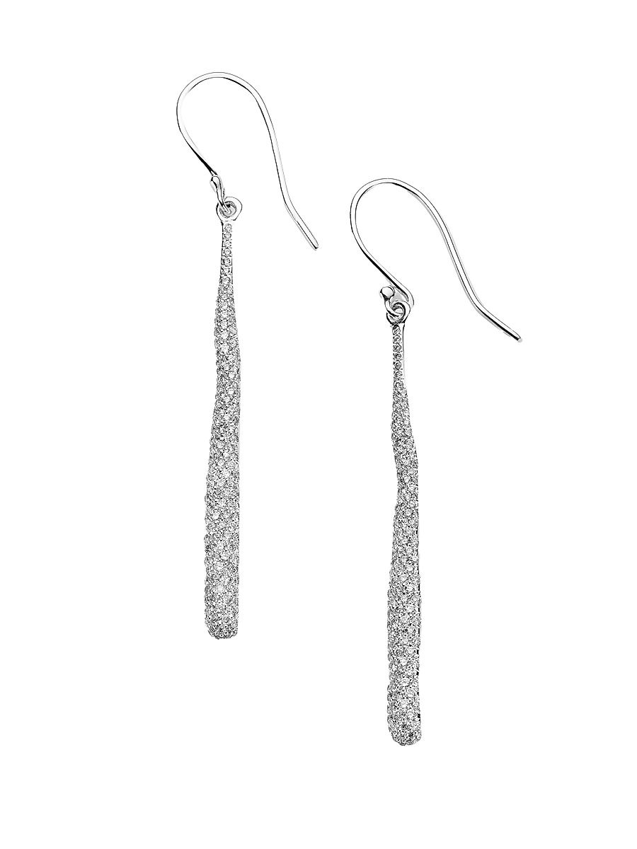 Women's Stardust Squiggle Stick Silver & Diamond Pavé Earrings - Silver