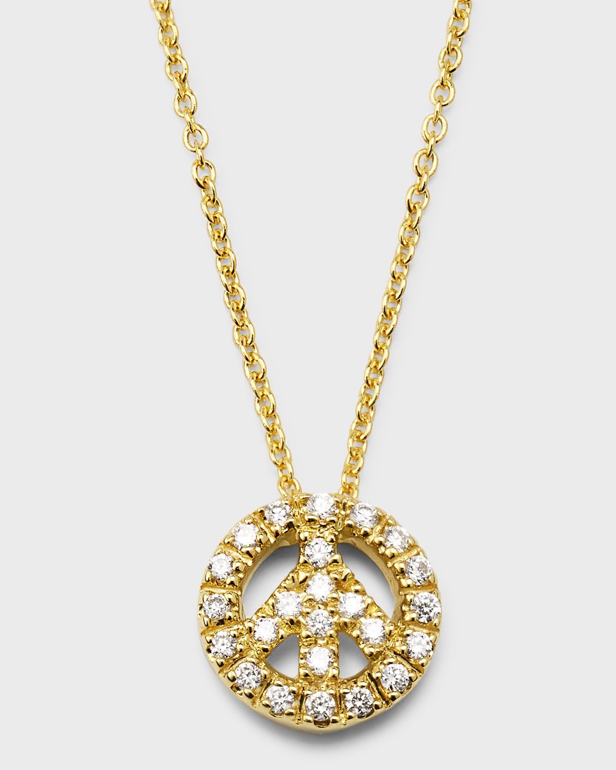 18K Yellow Gold Diamond Peace Sign Necklace