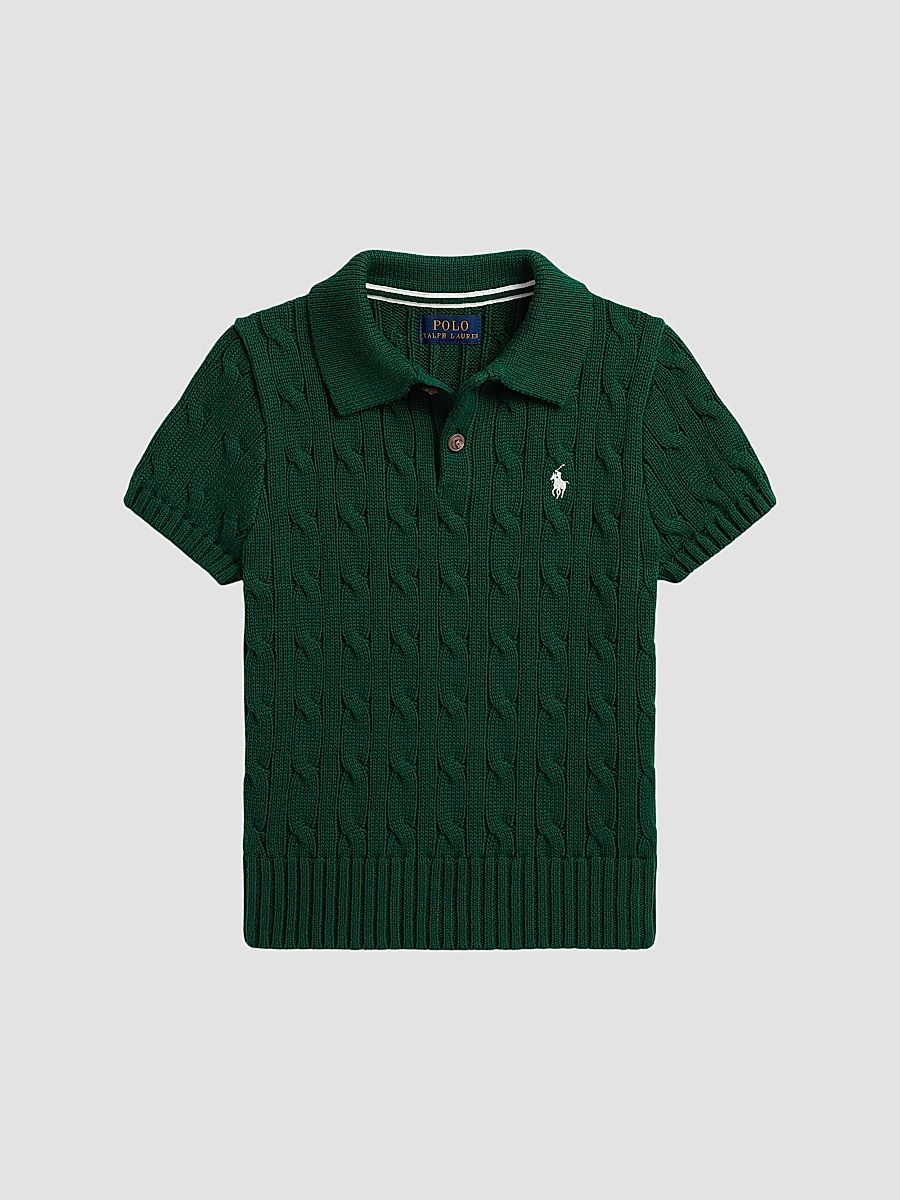 Little Boy's & Boy's Cable-Knit Polo Sweater - Hunter Green - Size 18