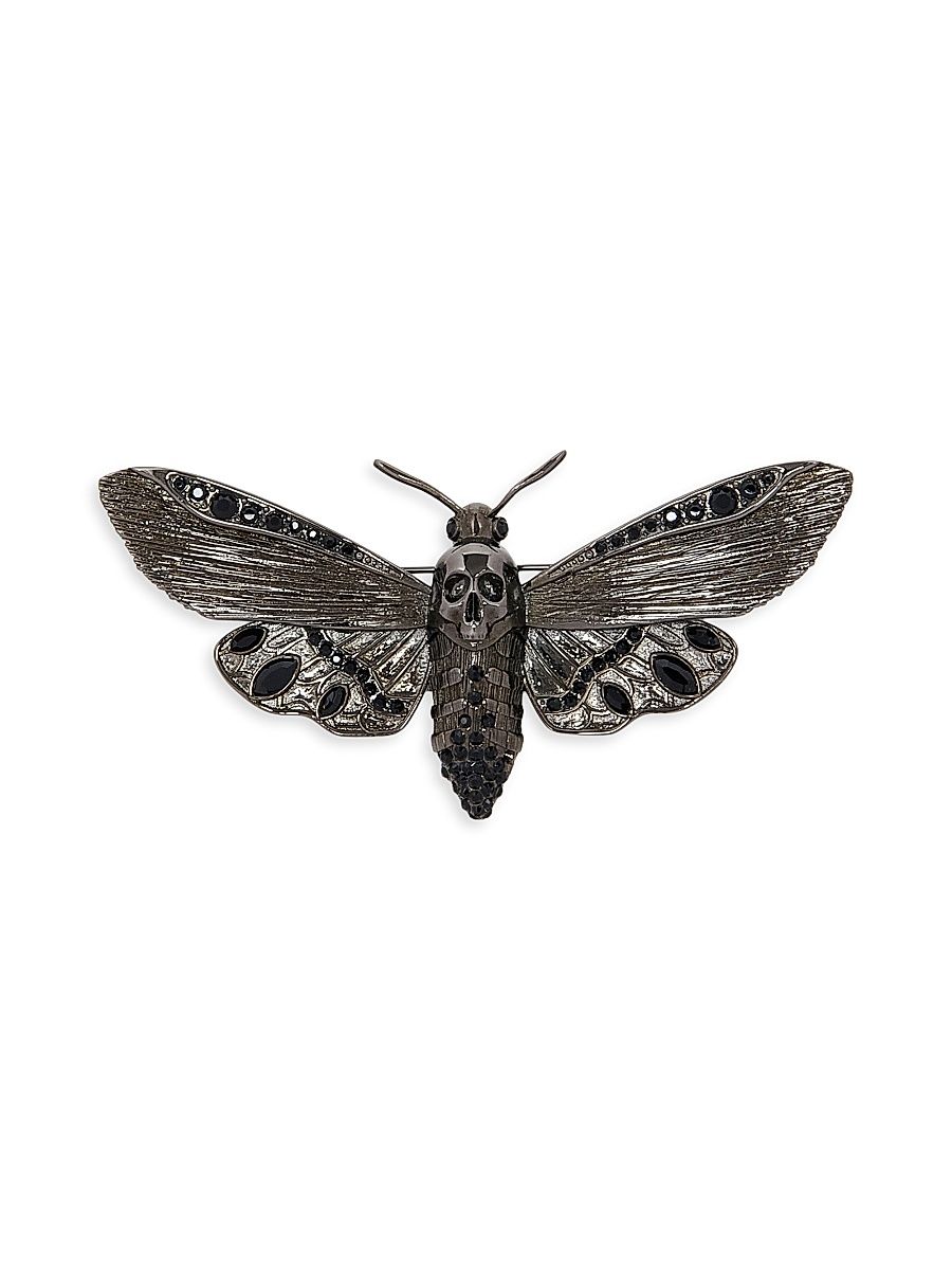 Men's Moth Silvertone Brooch - Jet Strass