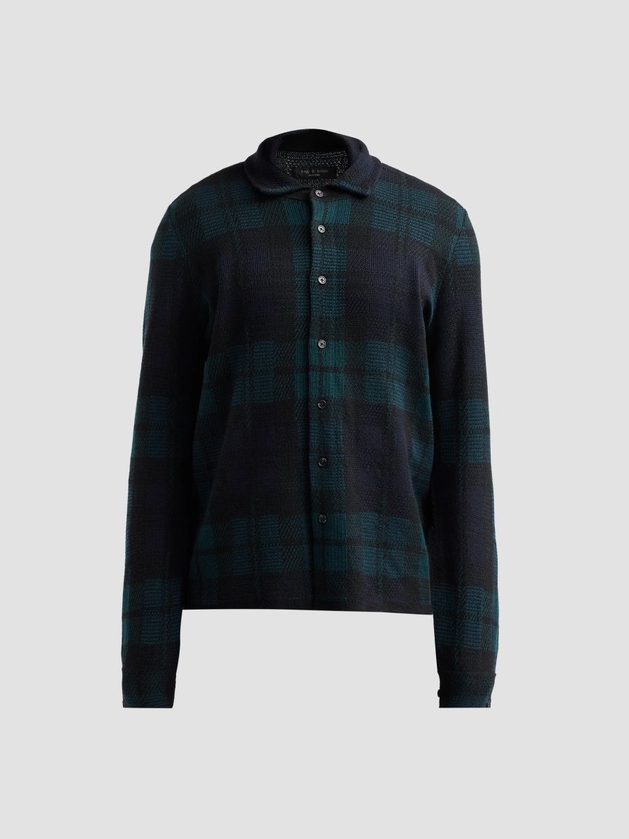 rag & bone Men's Dalton Plaid Knit Wool Shirt - Blue Multi - Size Medium