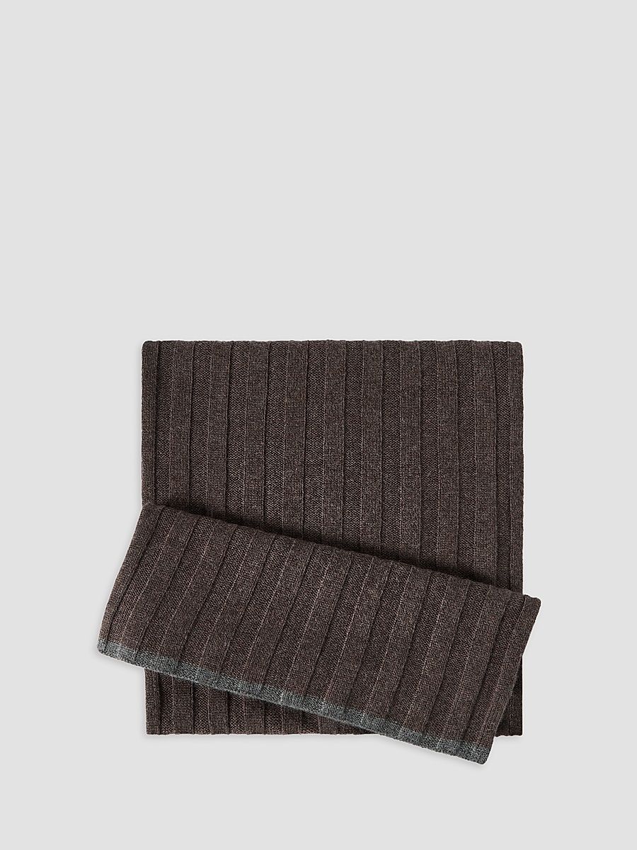 Men's Cashmere Rib Knit Scarf - Pine Cone Brown
