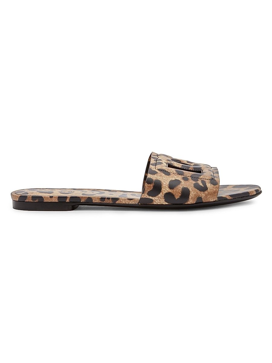 Women's Logo Cut Out Leopard-Print Leather Sandals - Leo New - Size 5