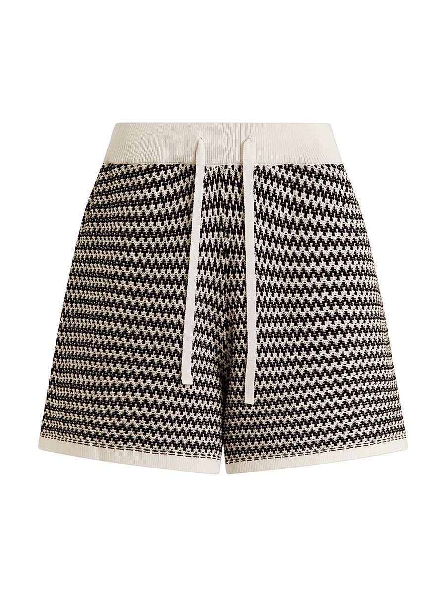 Women's Villiers Zigzag Cotton Shorts - Snow White Black - Size XXS