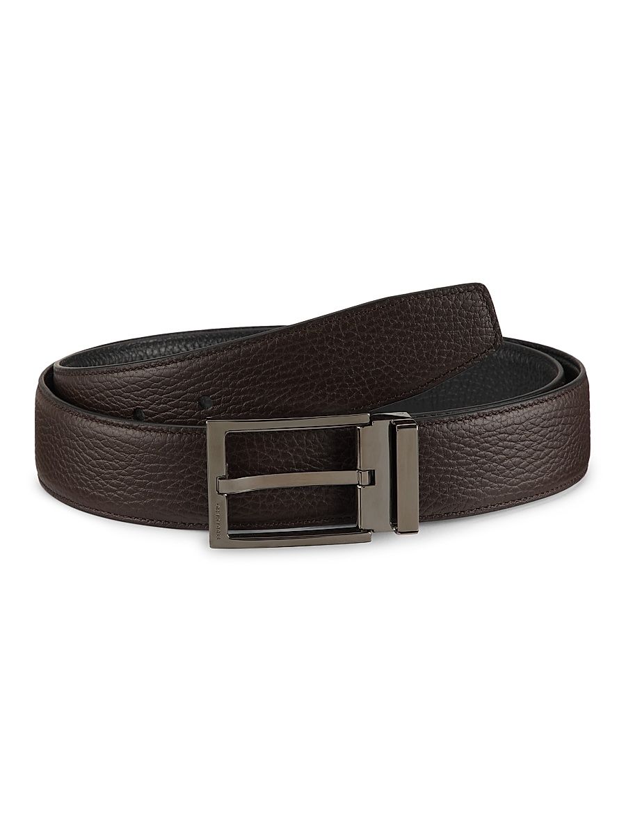 Men's Double Adjustable Cut-to-Size Leather Belt - Brown - Size 42