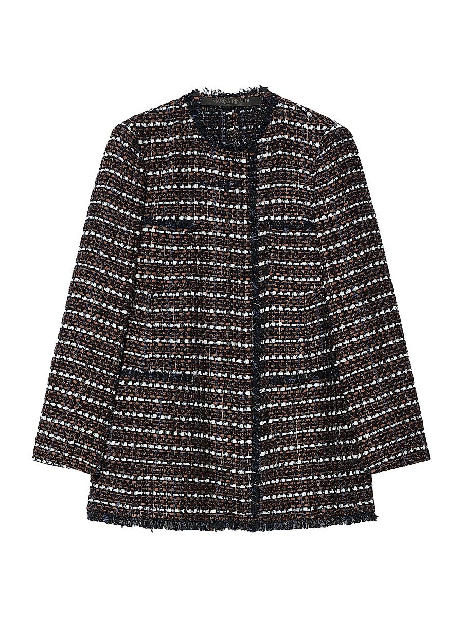 Women's Bouclé Fabric Jacket - Blue Brown - Size 16