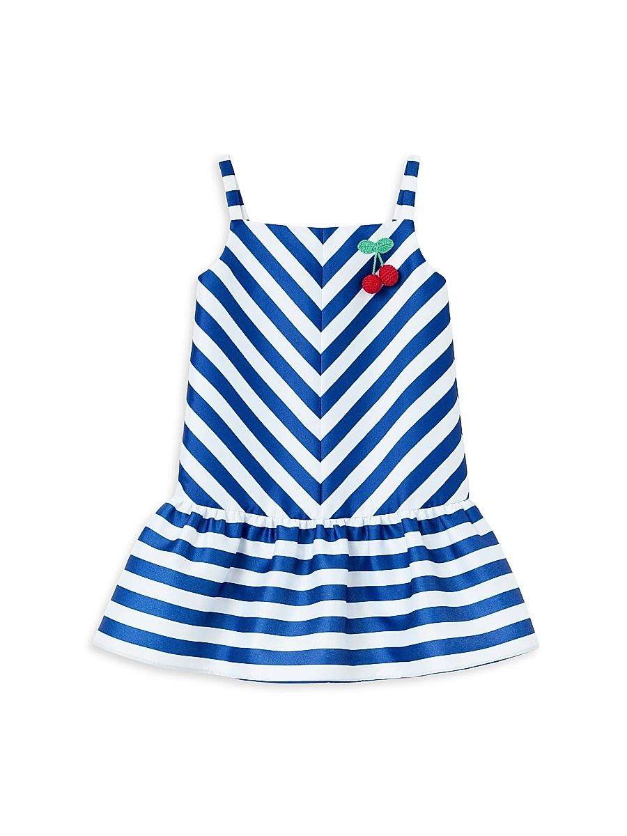 Little Girl's & Girl's Striped Cherry-Detail Minidress - Navy Stripe - Size 10