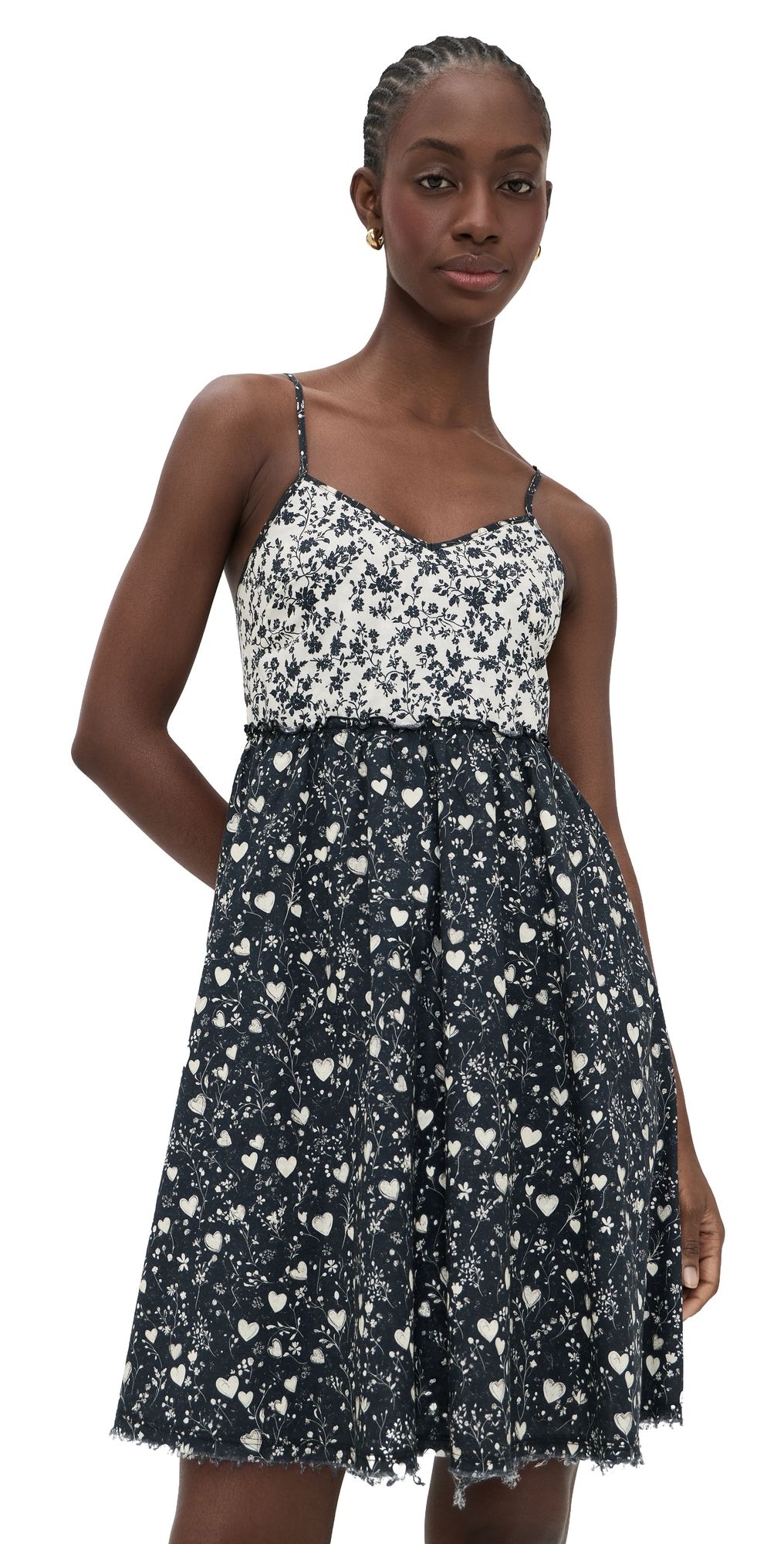 R13 Reversible Strappy Slip Black Floral Mini Hearts XS