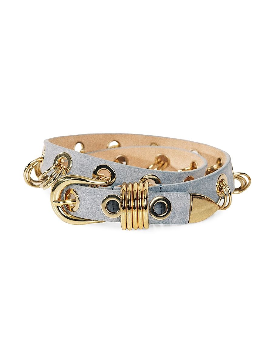 Women's Revenge Suede Ring & Grommet Belt - Powder Blue Gold - Size Large