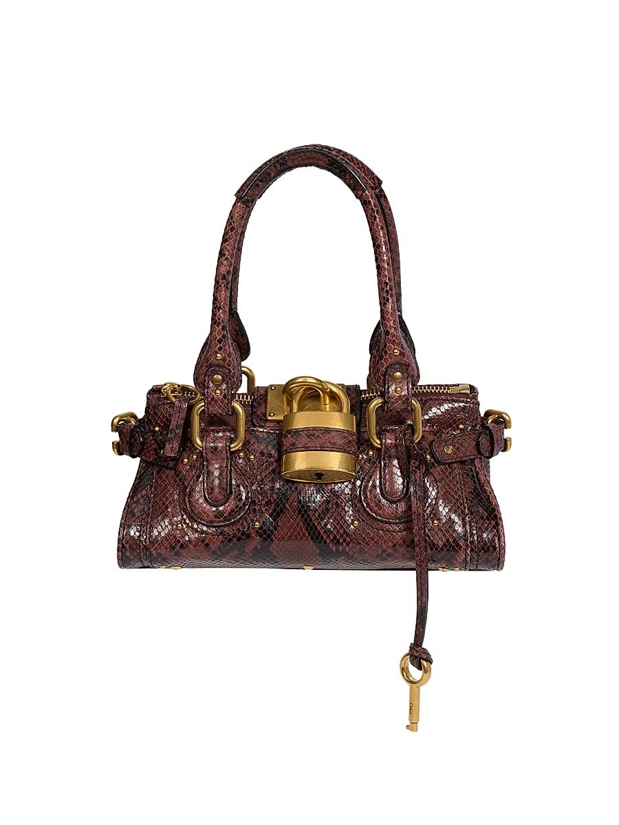 Women's Paddington Small Snake-Embossed Printed Leather Shoulder Bag - Rosewood