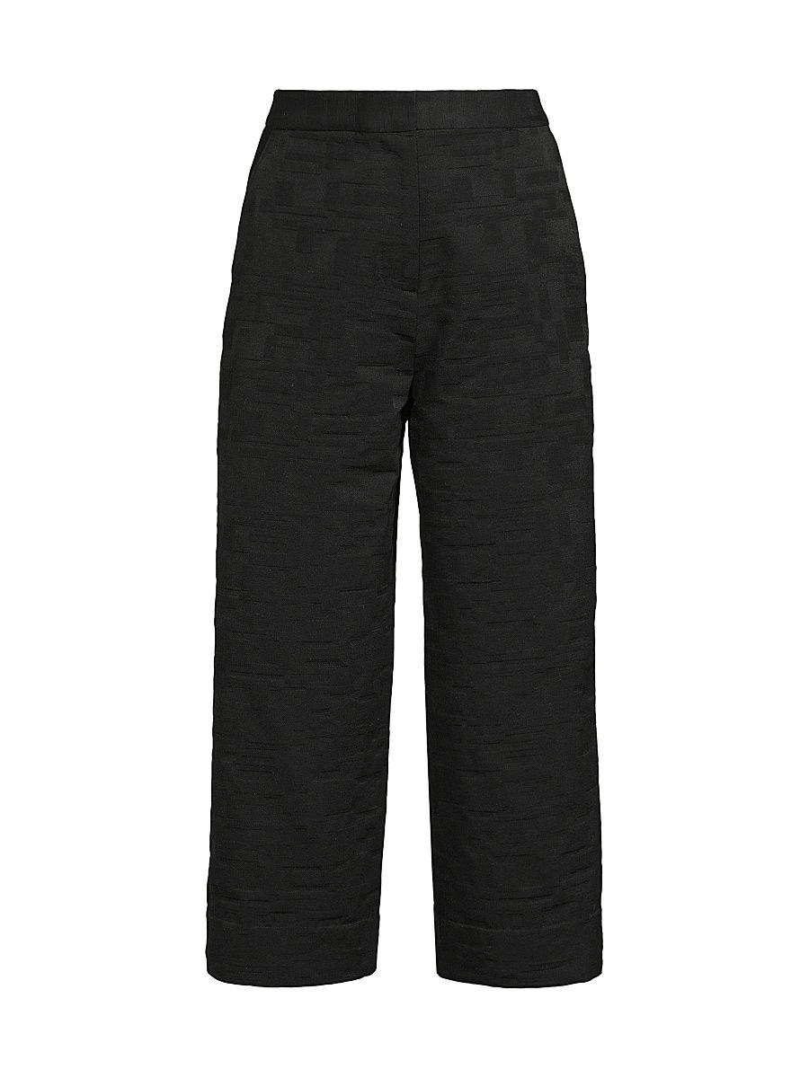 Women's Jacquard Wide-Leg Crop Pants - Black - Size 8
