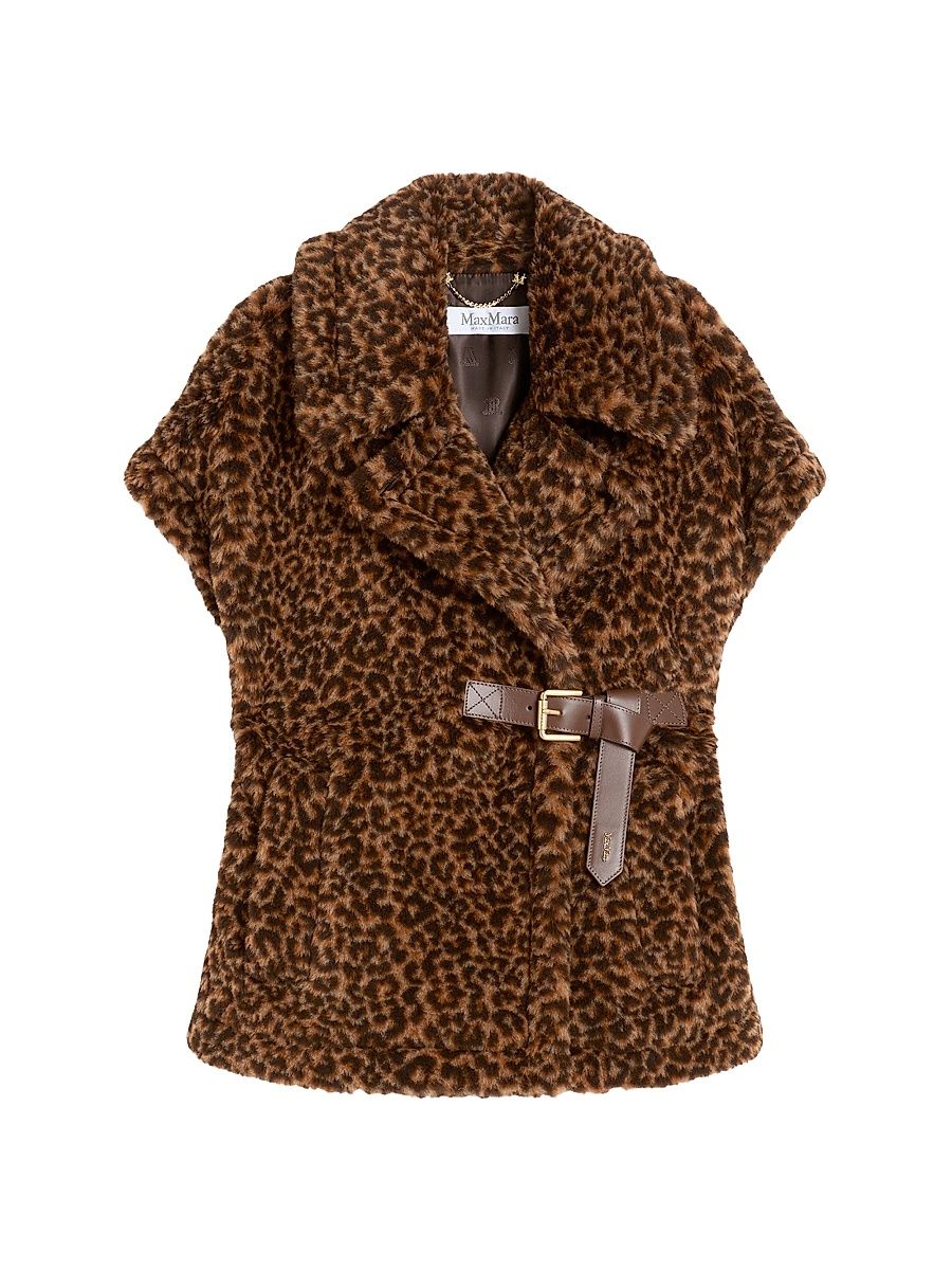 Women's Cape in Jacquard Knit Alpaca and Wool Teddy Fabric - Beige - Size Medium