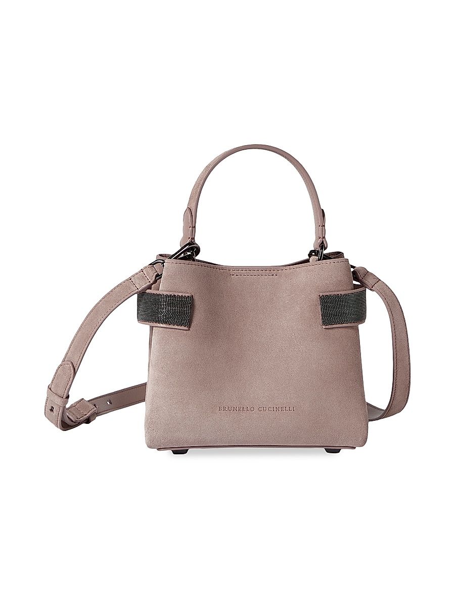 Women's Essence Small Top Handle Bag in Suede with Precious Bands - Pink