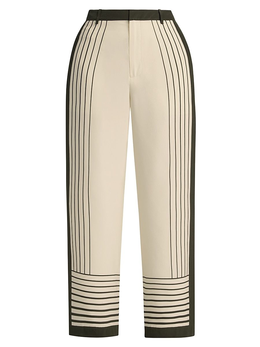 Women's Leilana Striped Silk Tailored Pants - Garden Stripe - Size 8