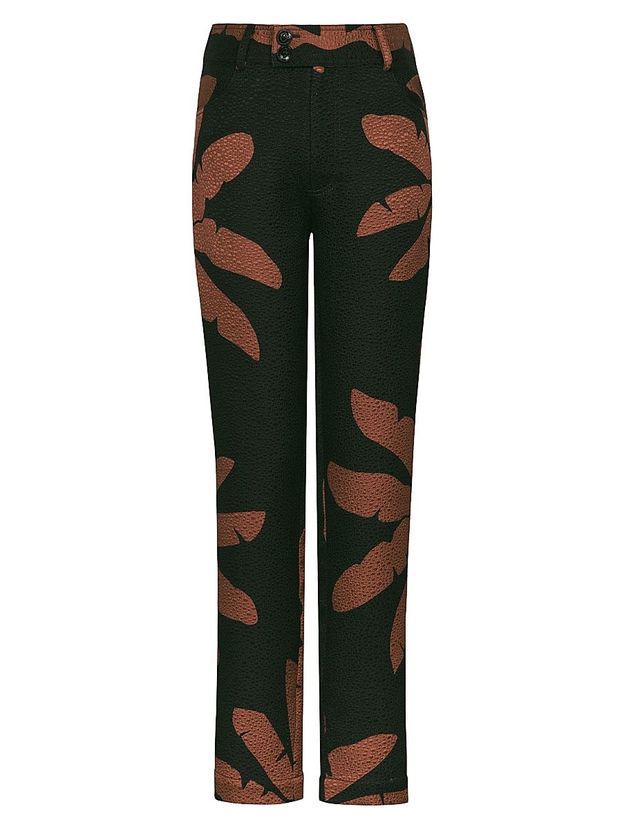 Women's Great Basin Wool & Silk Jacquard Straight-Leg Pants - Black Brown - Size 6