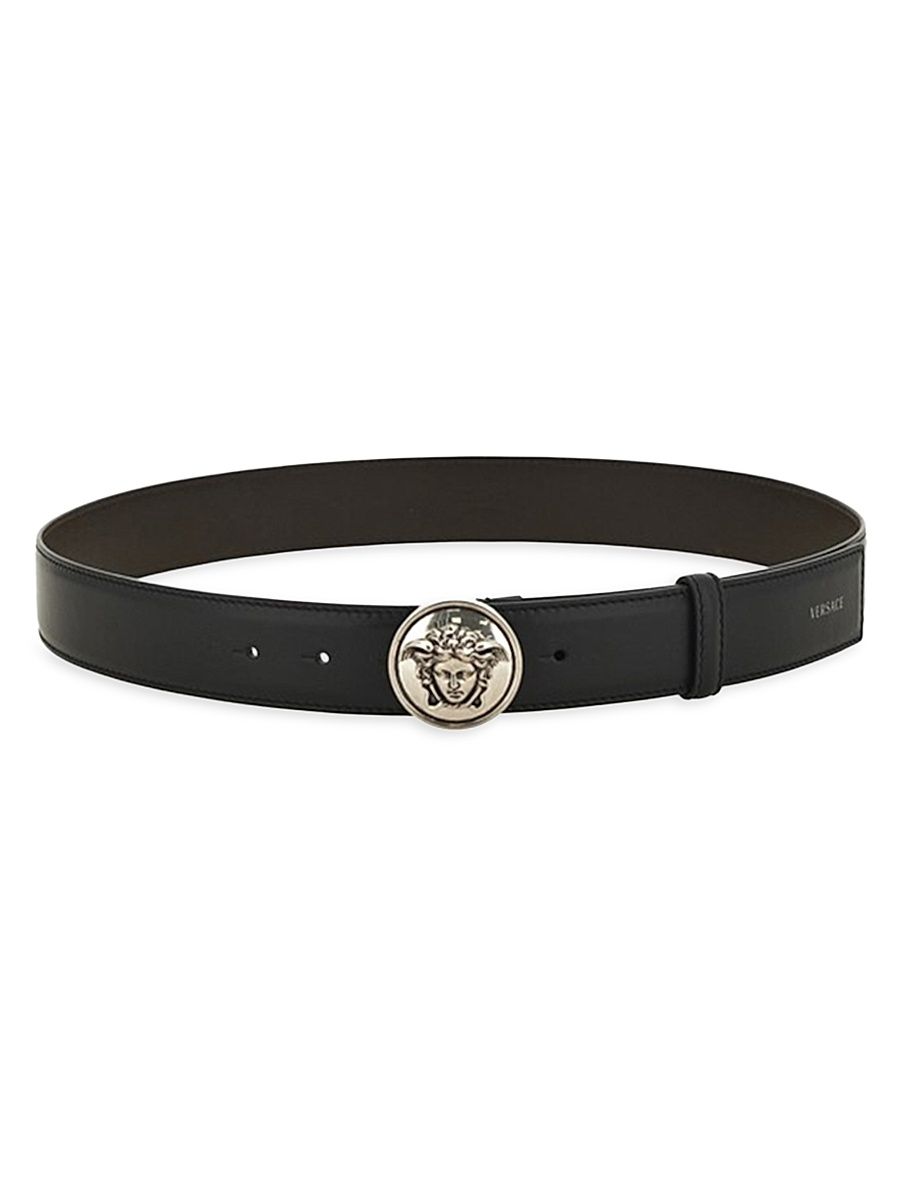 Women's Medusa Leather Belt - Black Gold - Size Small