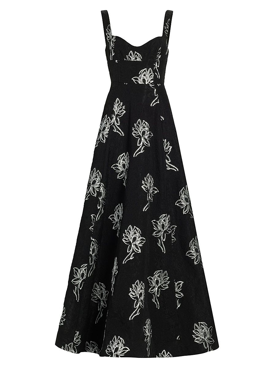 Women's Thalia Floral Jacquard A-Line Gown - Black Silver - Size 8