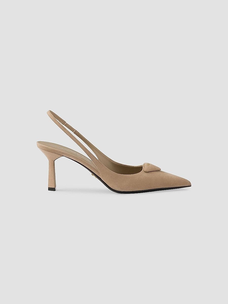 Prada Women's Suede 75MM Slingback Pumps - Beige Khaki - Size 4