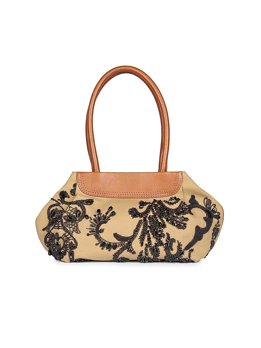 Women's Small Embellished Cotton Tote Bag - Camel