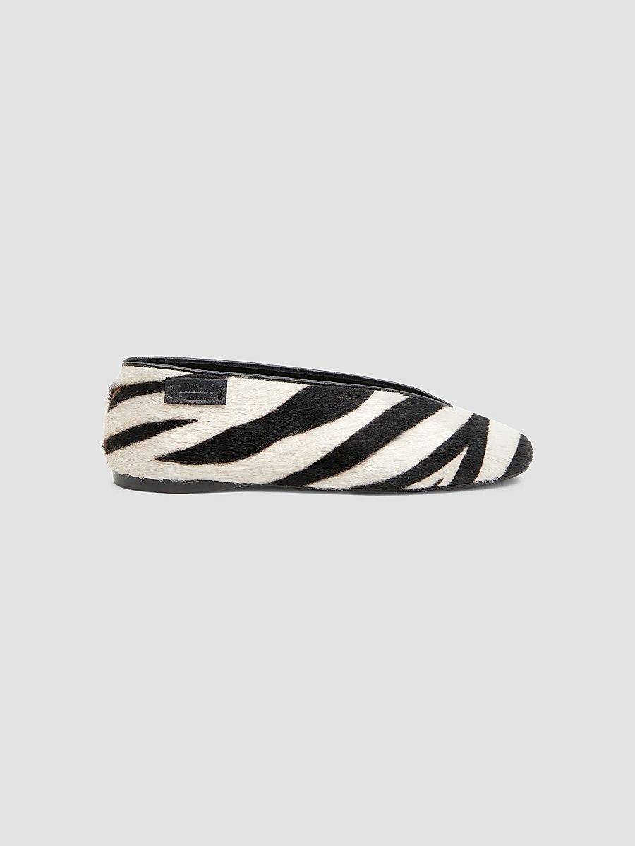 Women's Duck Zebra-Print Calf Hair Ballerina Flats - White Black - Size 11