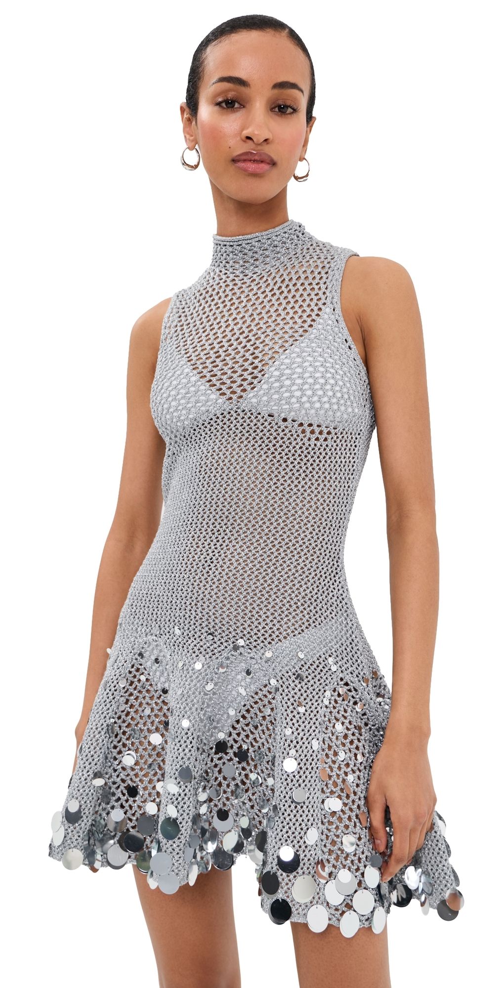 Casablanca Crochet Mirror Mini Dress Silver S
