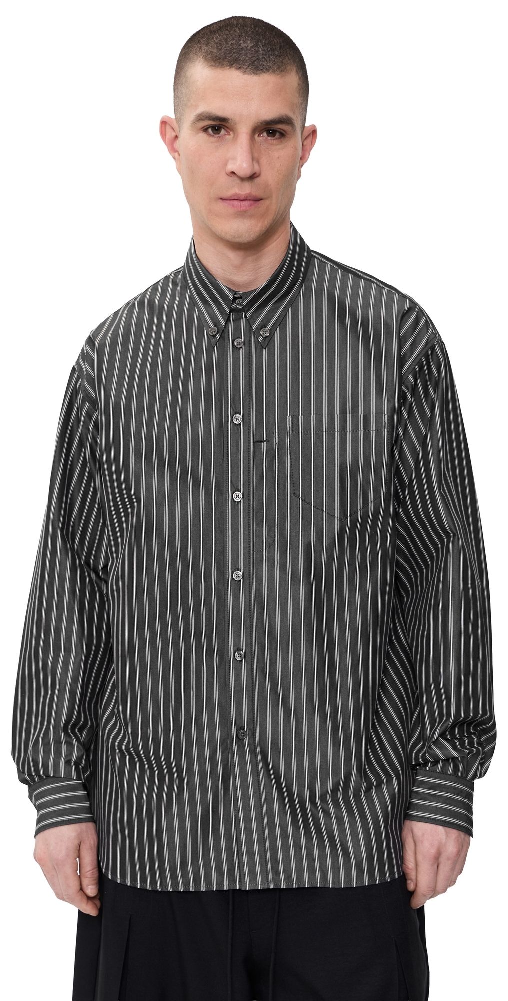 Willy Chavarria Veterano Button Down Shirt Black/White Stripe XL