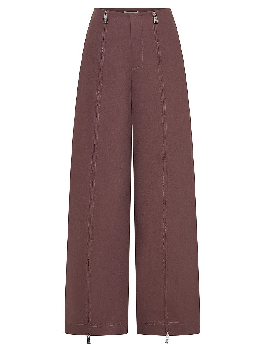 Women's Amalia Wide-Leg Zipper Pants - Dark Purple - Size 6