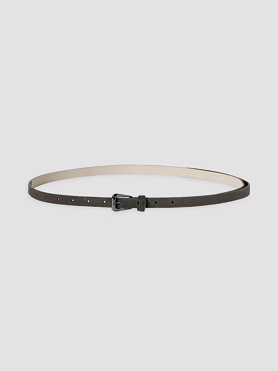 Women's Suede Belt with Shiny Loop - Pepper - Size Medium