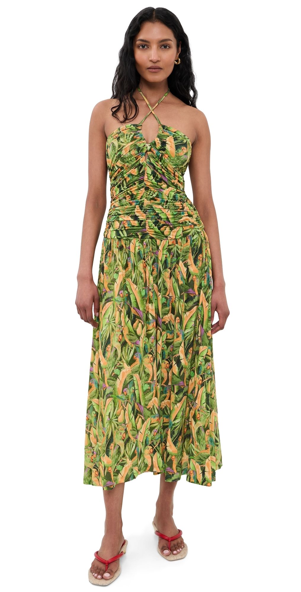 FARM Rio Forrest Green Parrot Sleeveless Maxi Dress Parrots Forest Green XS