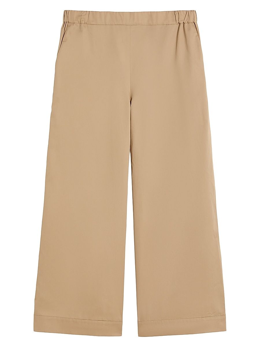 Women's Cotton Satin Trousers - Beige - Size 16