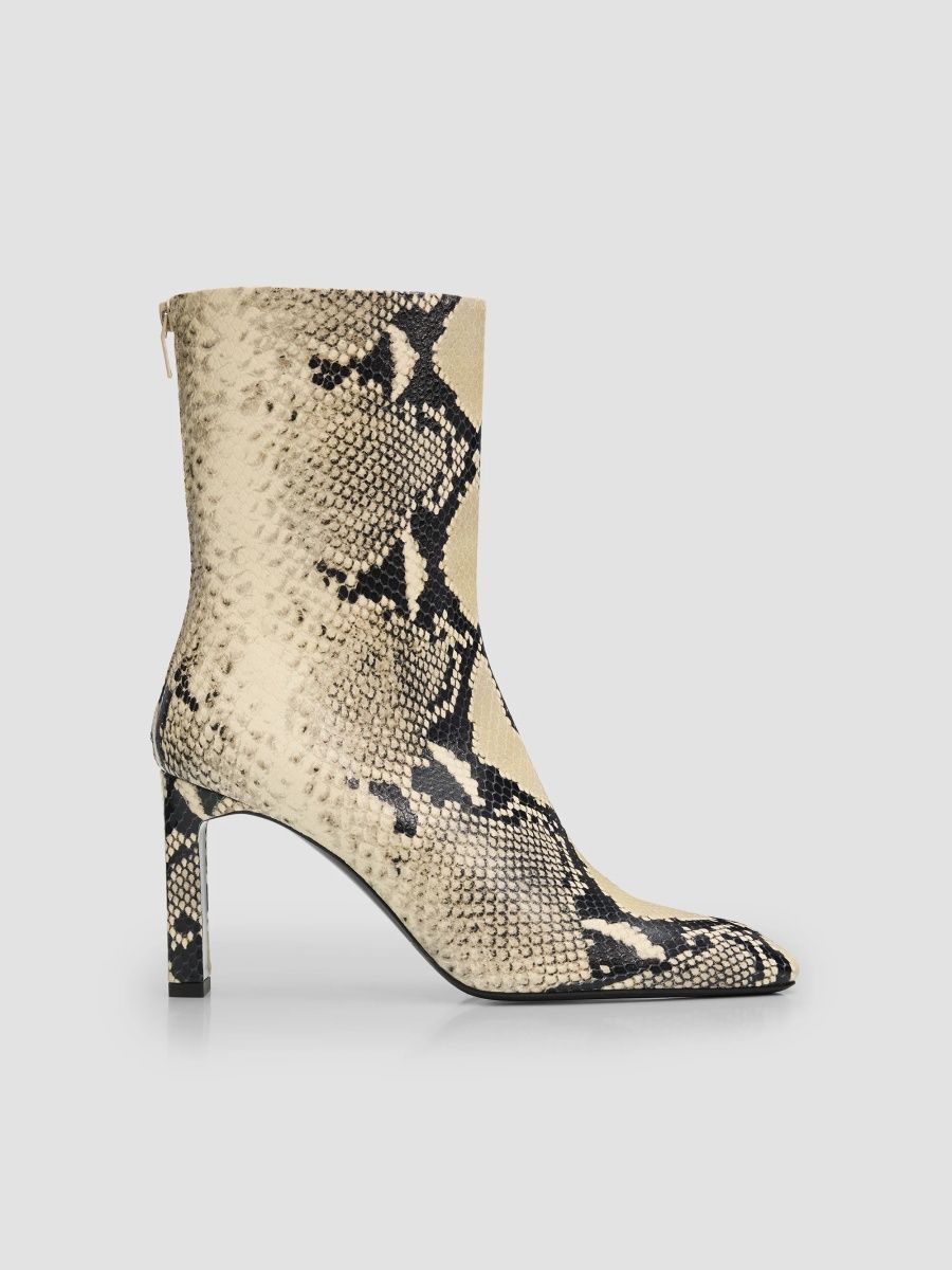 Toteme Women's Python-Embossed 85MM Leather Boots - Ecru Black - Size 12