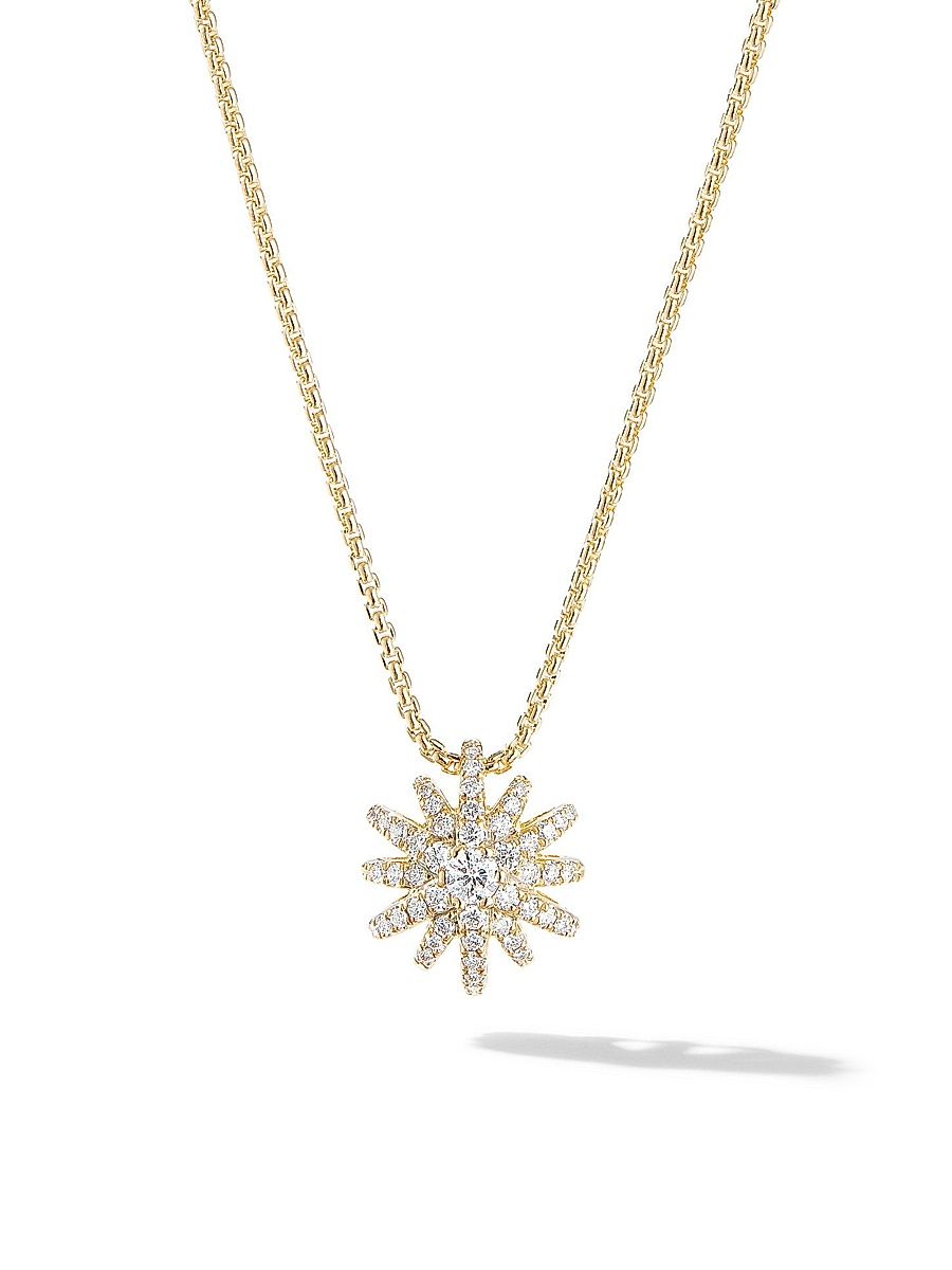 Women's Starburst Pendant Necklace in 18K Yellow Gold with Diamonds, 11MM - Diamond - Size 17