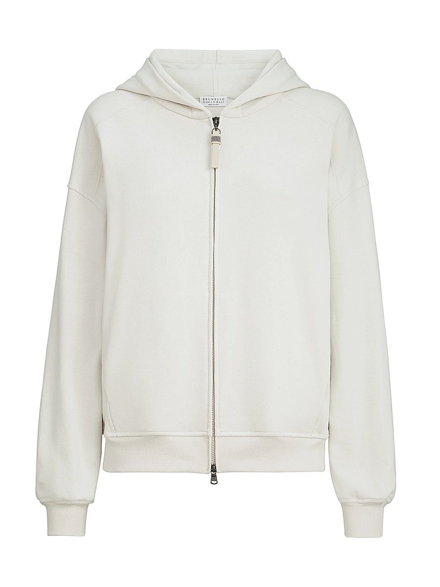 Women's Hooded Sweatshirt with Shiny Zipper Pull - Milk - Size XXXXL