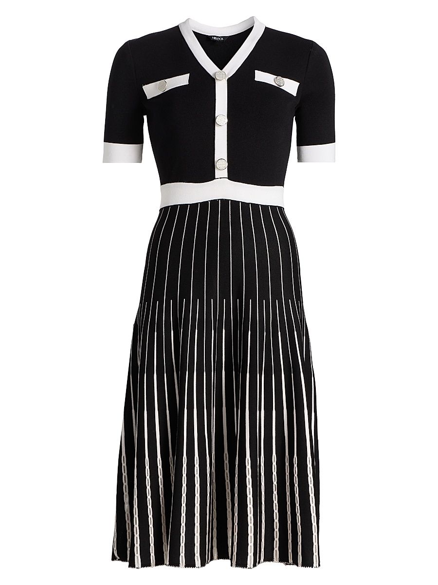 Women's Knit Fit-And-Flare Midi-Dress - Black White - Size XXL