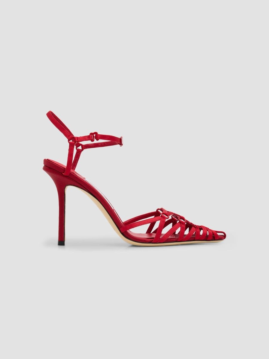 Jimmy Choo Women's Tiga 100MM Satin Ribbon Pumps - Ruby Red - Size 6