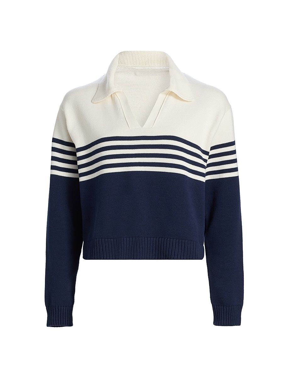 Women's Jules Striped Cotton Polo Shirt - Midnight Stripe - Size XL