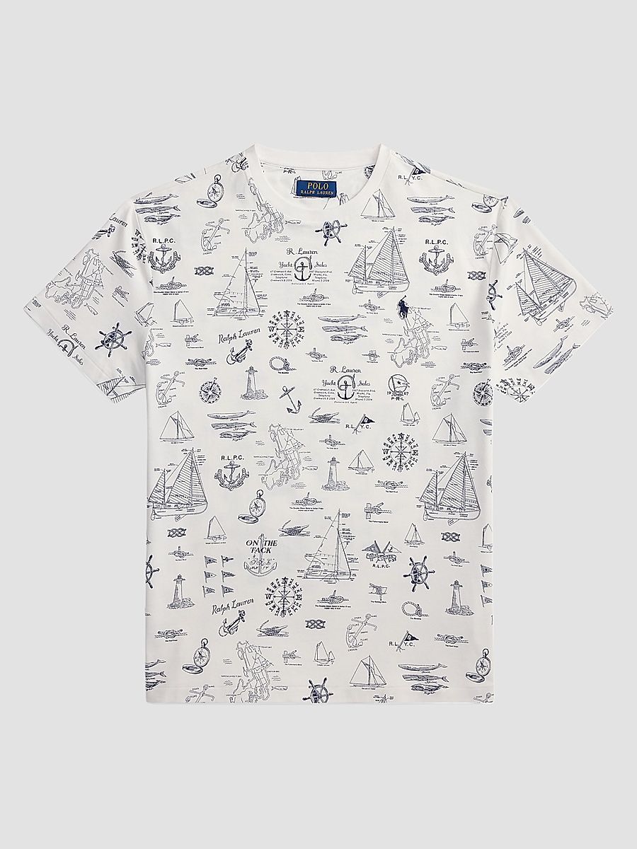 Men's Classic-Fit Nautical Jersey T-Shirt - Seaward Bound White - Size Large