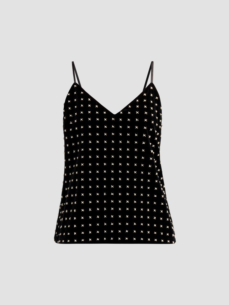 Ramy Brook Women's Bridgette Embellished V-Neck Camisole - Black Pearl - Size XL