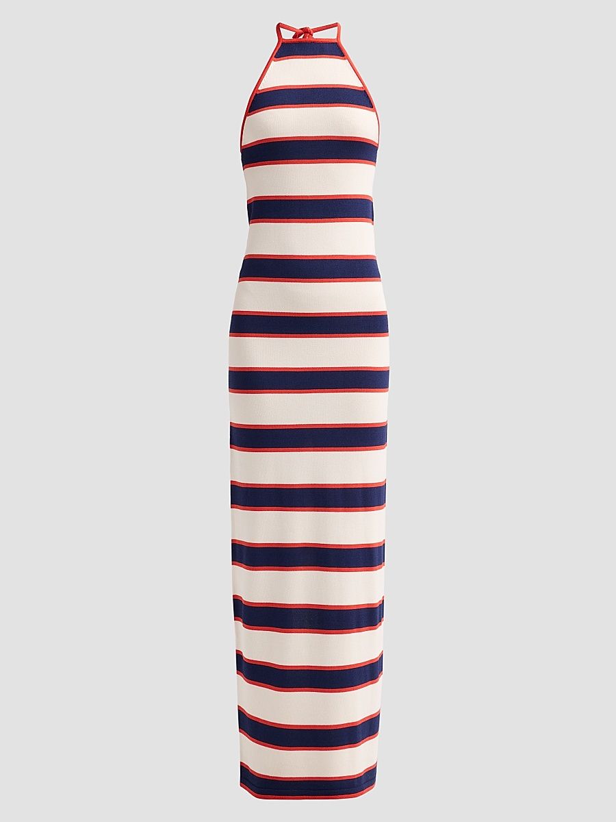 Women's Arrabella Striped Halter Maxi Dress - Eggshell Stripe - Size XS