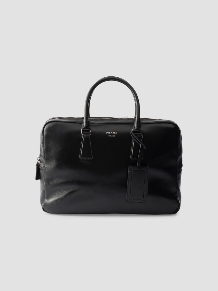 Prada Men's Leather Work Bag - Black