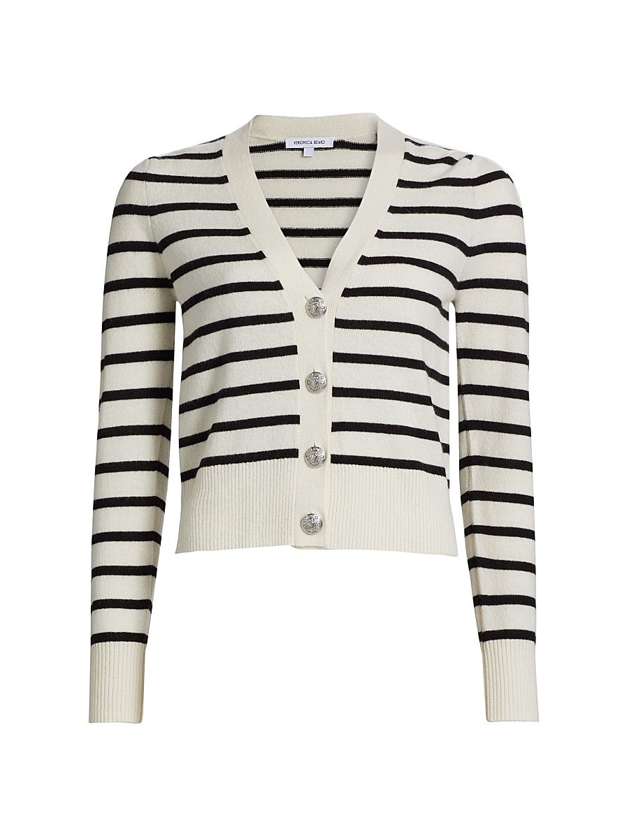 Women's Solene Striped Cashmere Cardigan - Ivory Black - Size Medium