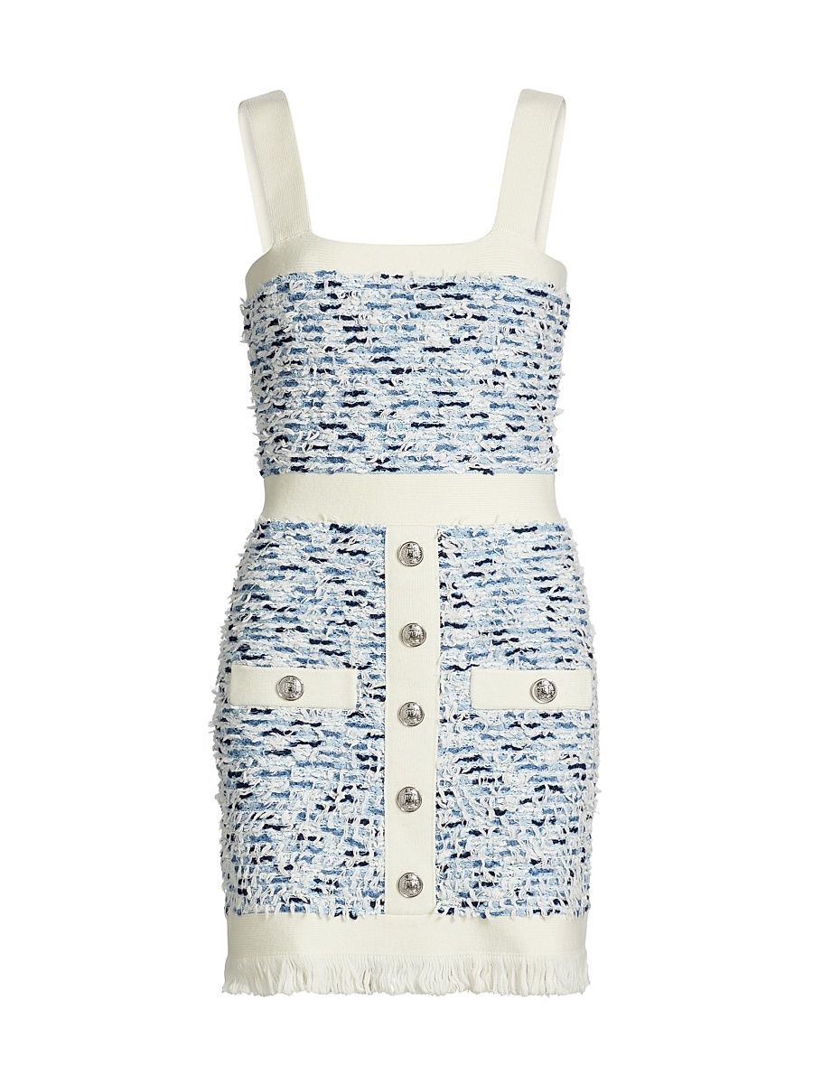 Women's Tweed Sleeveless Minidress - Blue Multi - Size Large