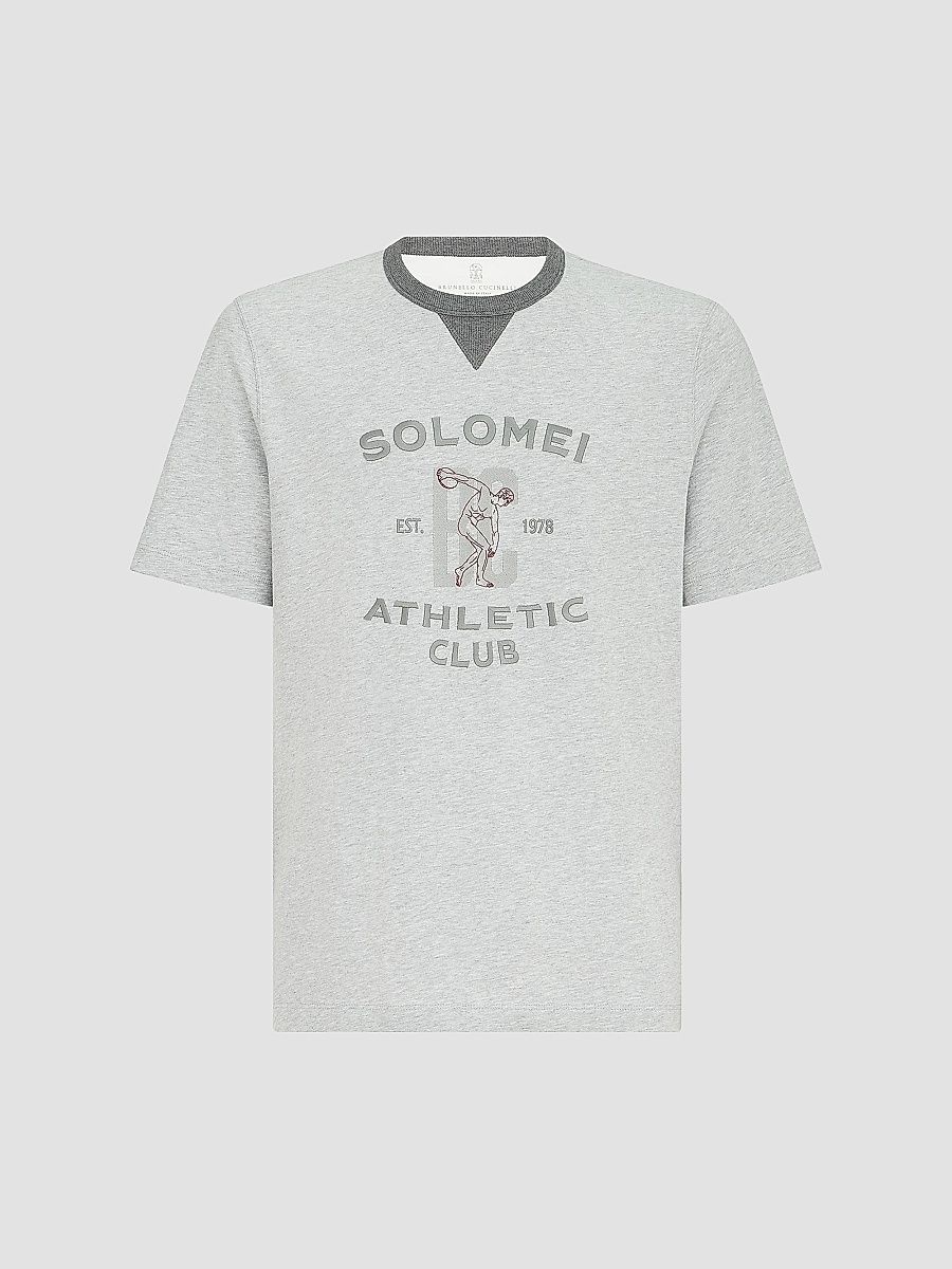 Brunello Cucinelli Men's Cotton Jersey Crew-Neck T-Shirt with Print - Grey - Size XXXXL