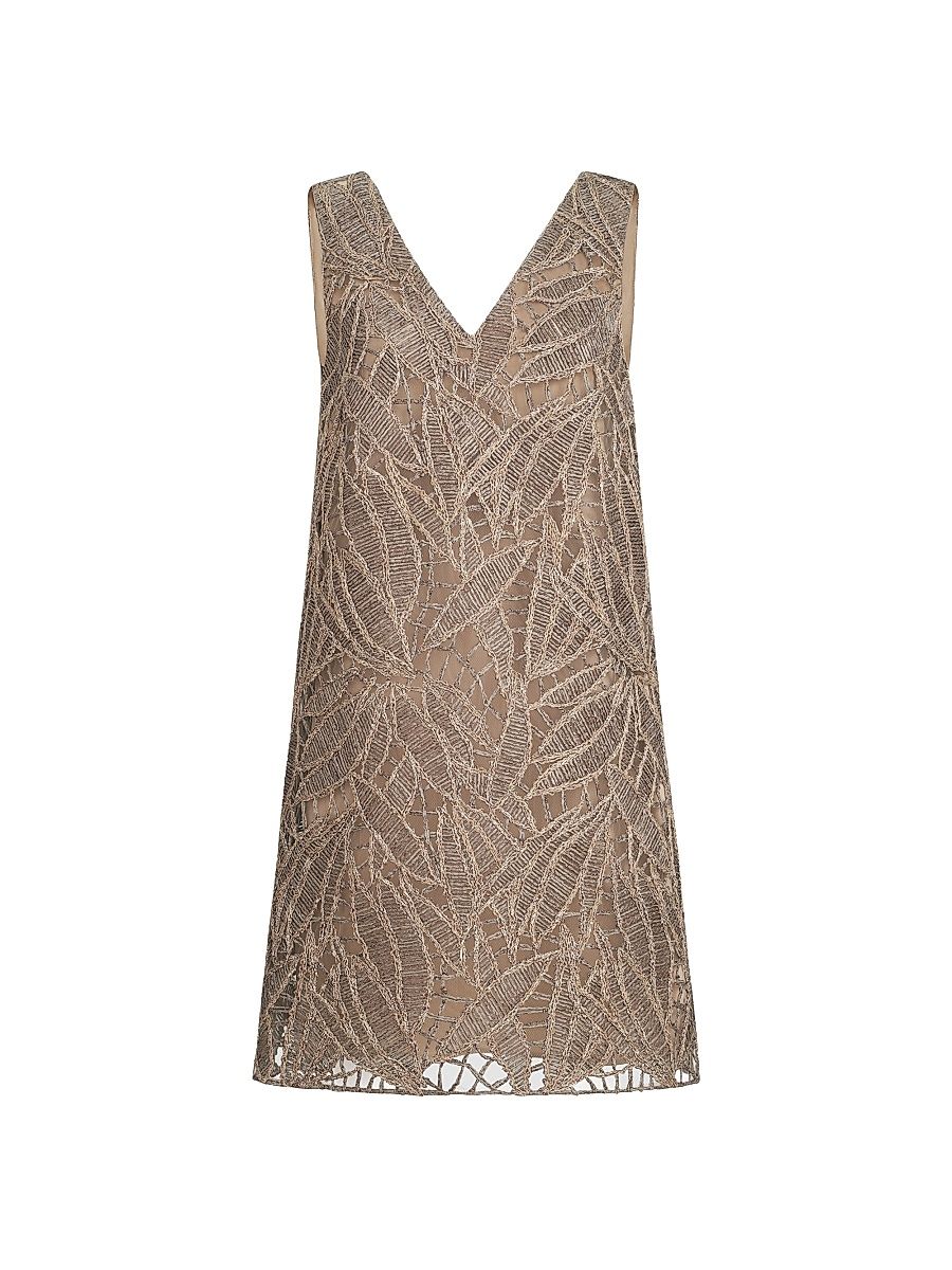 Women's Dazzling Cacao Leaves Embroidery Mini Dress - Rope - Size XXXL