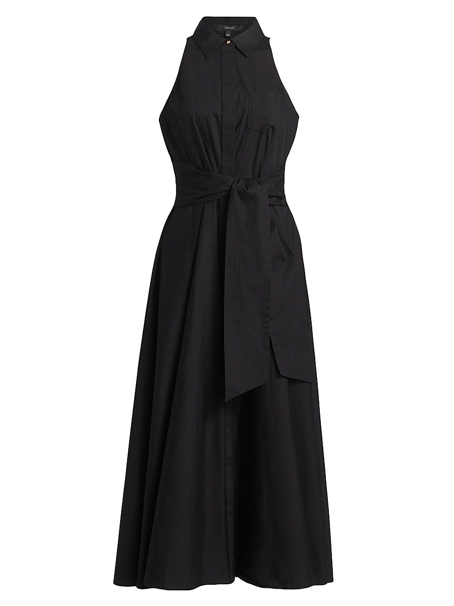 Women's Chelsea Stretch-Cotton Poplin Tie-Waist Shirtdress - Jet - Size XL