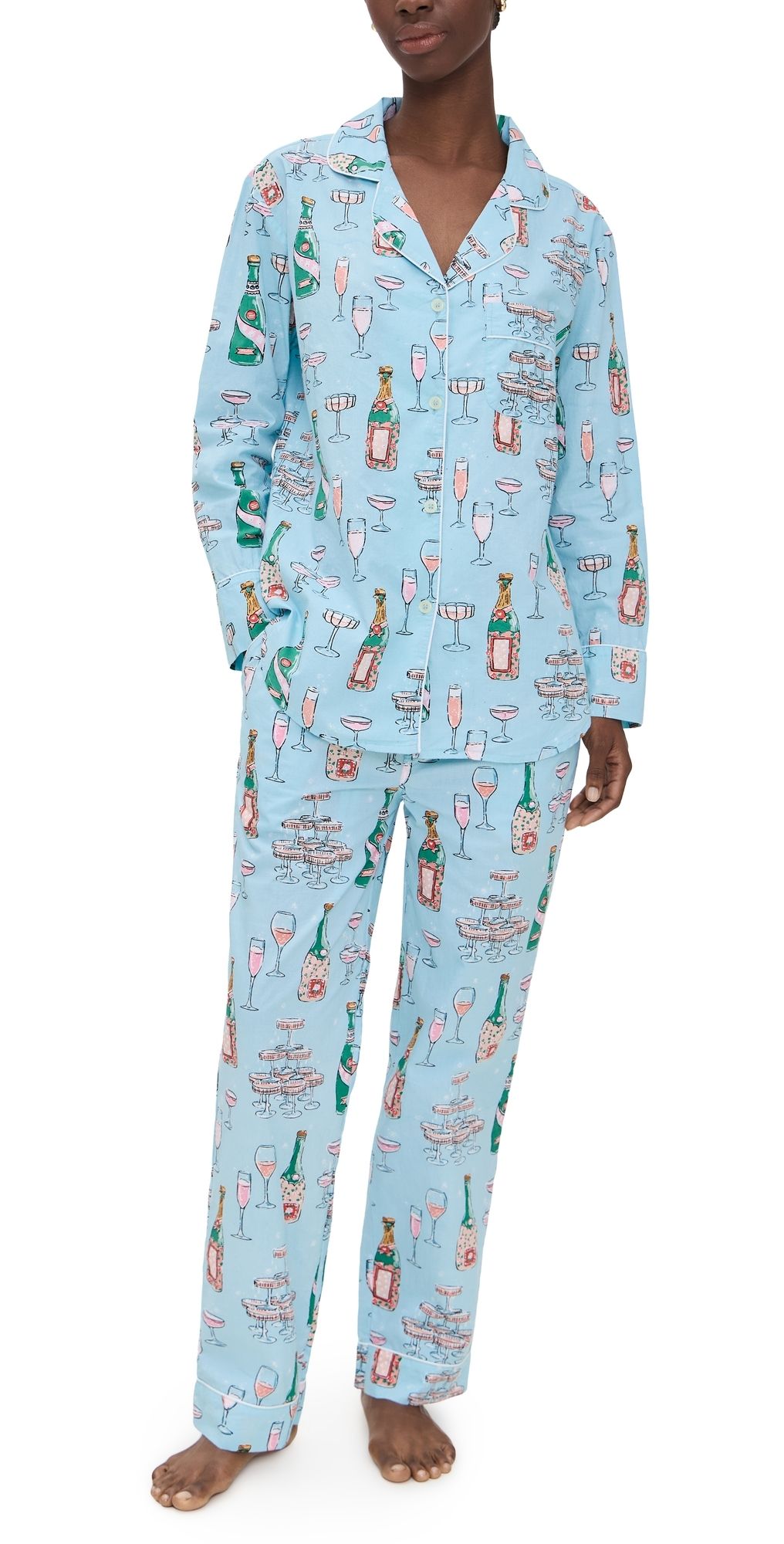 Printfresh Champagne Tower Long PJ Set Soft Blue M