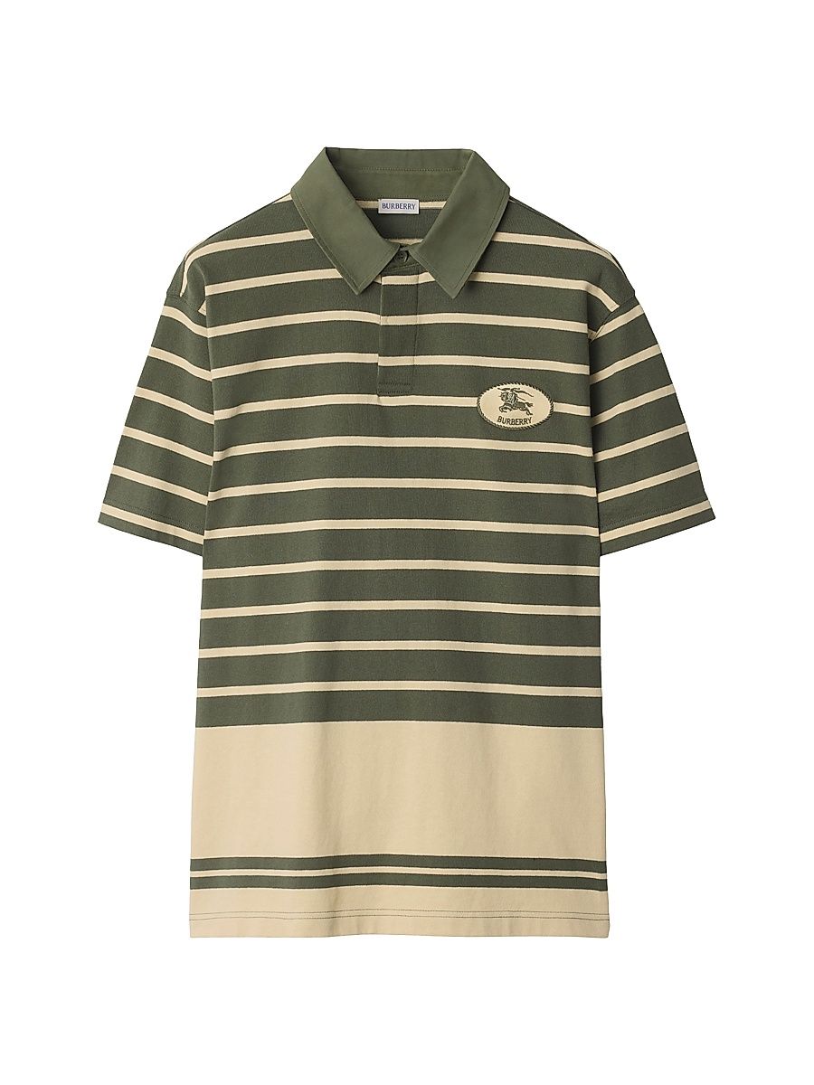 Men's Striped Cotton Polo Shirt - Yew Stripe - Size Medium
